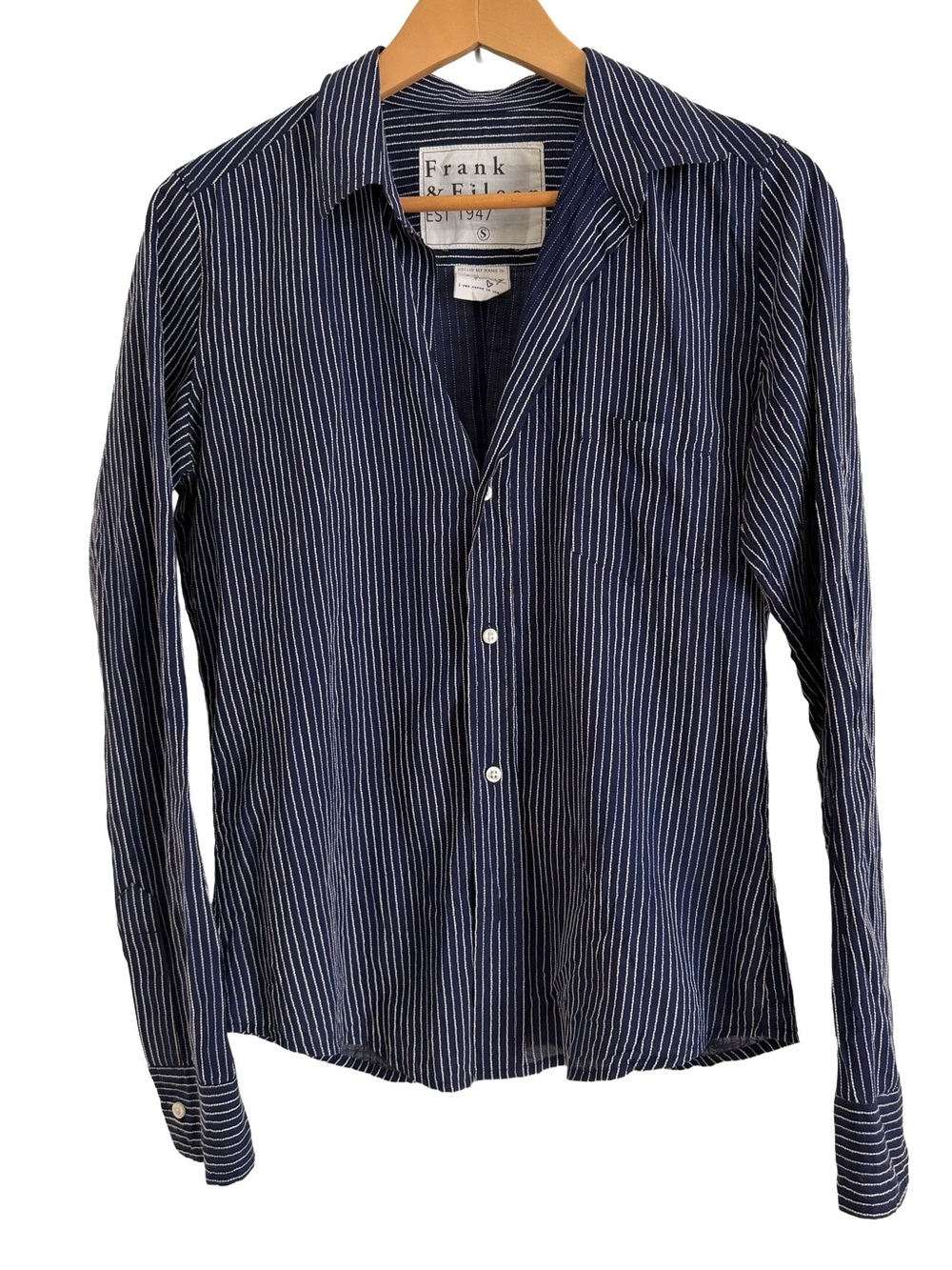 FRANK & EILEEN Barry Navy Striped Button Down - Like New, Small